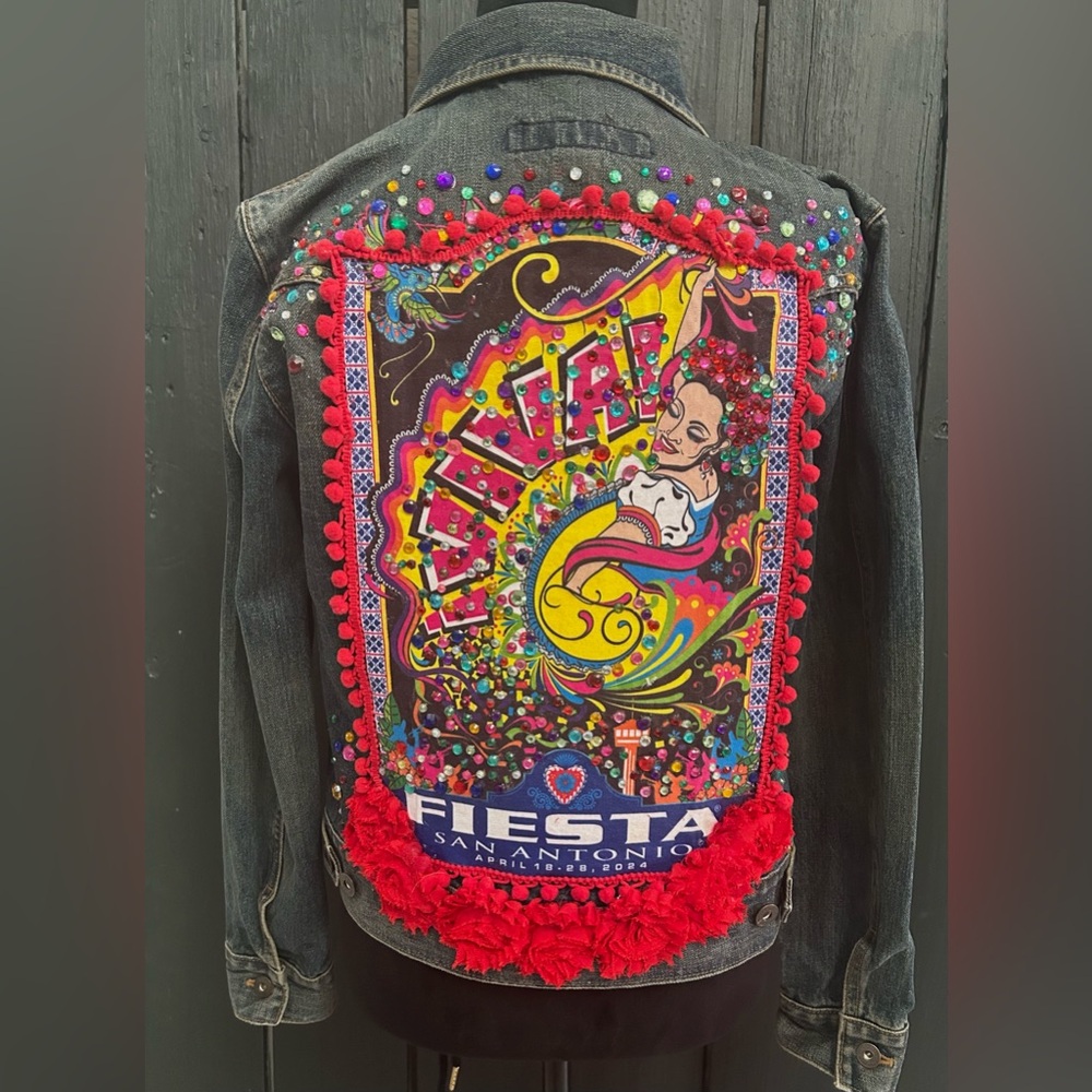 🌺🌺Up-cycled Colorful Embellished Fiesta‎ Denim Jacket🌺🌺